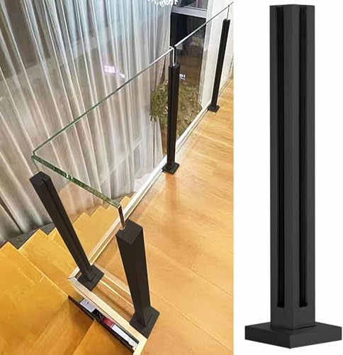 Poste de barandilla de vidrio cuadrado negro de 90 cm, acero inoxidable 304, diseño moderno para cubiertas y balcones, serie A02