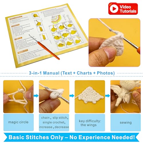 Image of LuNuaFvy Crochet Kit for Beginners, Adults & Kids - Complete Animal Starter Kit to Make 2 Cute Dragons, Easy-to-Follow Book & Video Tutorial, Soft Yarn, Gift & Storage Bags
