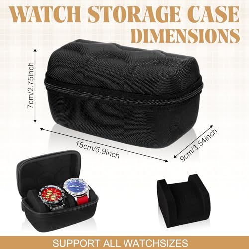 Image of Abbylike 3 pcs 2 Slot Hard Watch Travel Case Watch Roll Travel Holder Portable Watches Organizer for Men Woman with Anti Move Pillow