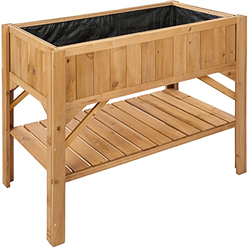 TecTake 403232 Hochbeet aus Holz mit Ablagefach, für Garten, Balkon und Terrasse, Innenleben zum Schutz mit Pflanzfolie ausgestattet, Witterungsbeständig, 119 x 53 x 90 cm