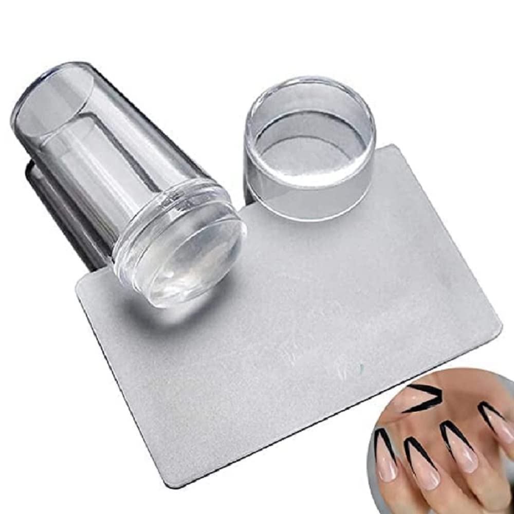 AZRMOH Nail Art Stamper French Nail Stamper Clear Silicone Stamping Jelly with Scraper Transparent Visible Body No Misplacement for DIY Nail Decor French Nail Manicure (2)