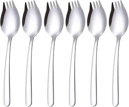 Sporks, AXIAOLU - Juego de 6 tenedores de acero inoxidable 1810, cuchara de helado de 7.4 pulgadas y tenedores de ensalada, tenedores reutilizables disponible en Yaxa Peru