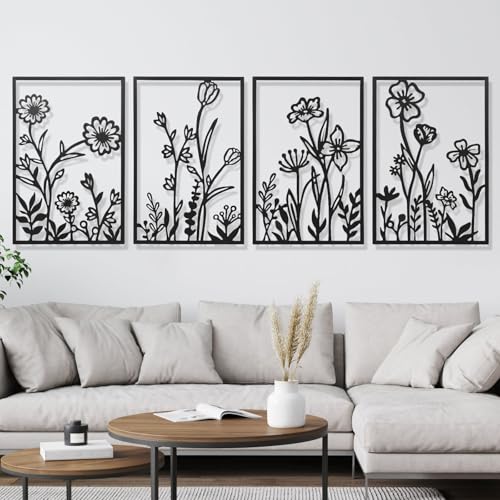 AMAATE Botanical Line Art Metal Wall Decor Set of 4,