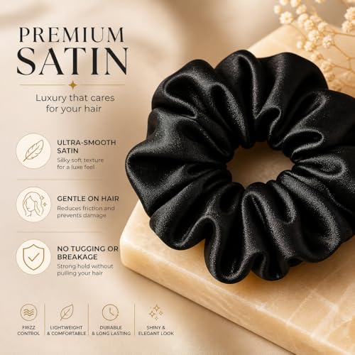 Image of Atrube Satin scrunchy combo of 5 | Large Silk Scrunchies for women Hairties Caramel Dream