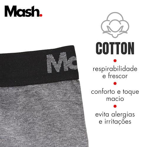 Kit 6 Cuecas Boxer Cotton Mash Elástico Exclusivo Masculino Adulto, 2 Cinza - 4 Preto, G
