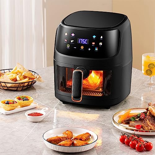 Freidora sin Aceite 5L Freidora de Aire 1400W Temperatura Regulable 80-200°C, Ventana, Pantalla LED Táctil Color, 8 Modos, Temporizador