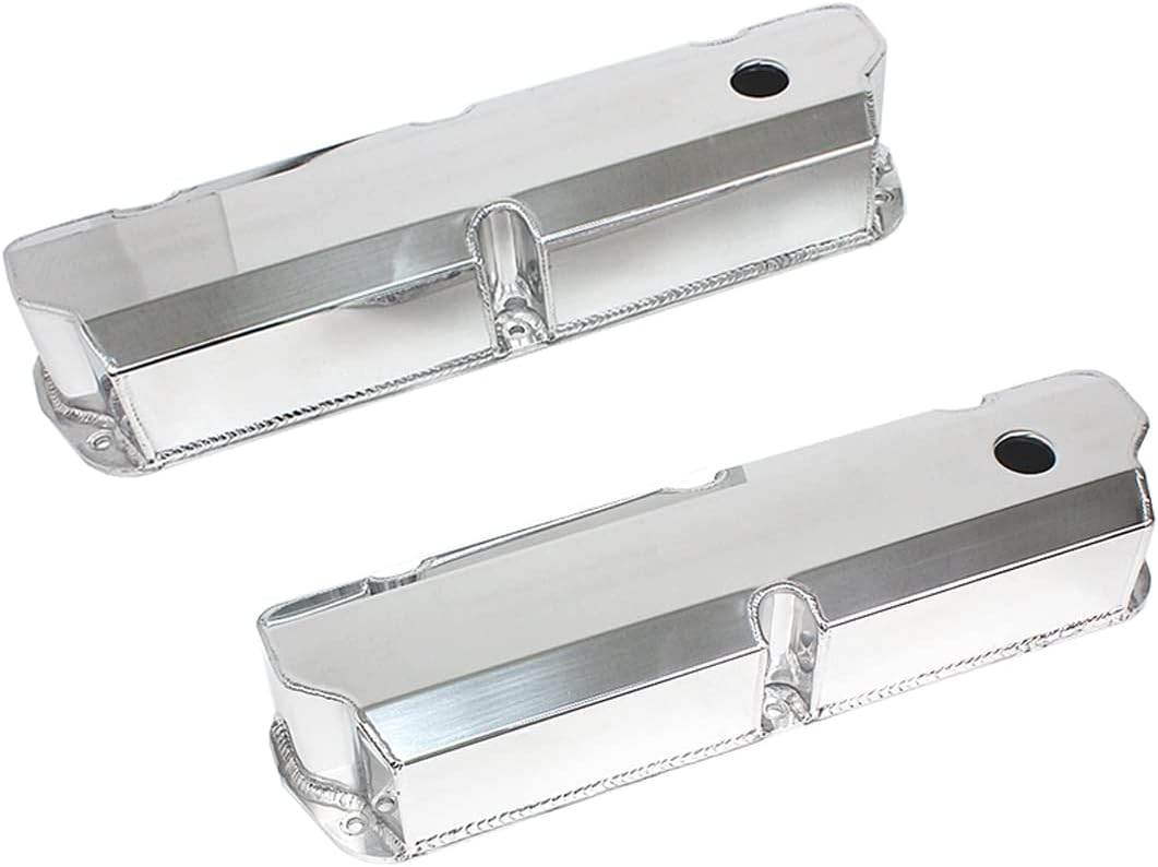 Polished Fabricated Aluminum Valve Covers - Short Bolt 289 302 351W Compatible for SBF Ford