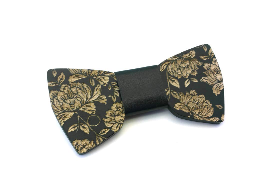 Papillon legno GIGETTO Floreale Nodo Ecopelle Nero Made in Italy
