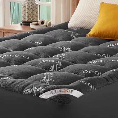 BEDLORE Twin Mattress Topper Viscose Derived from Bamboo,Thick Pillow Top Mattress Pad,Deep Pocket Fits Mattress 6"-15",Soft Breathable Mattress Cover for Back Pain Relief Gray Twin