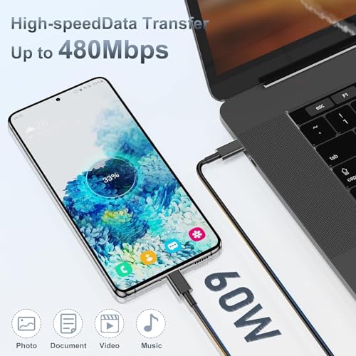 Image of 60W USB C Fast Charger Block,Wall Charging Plug & Long Type C Cable Cord 3ft /6ft /10ft,USB-C Charge Adapter Brick Cube Box for Samsung Galaxy S26 Ultra /S25+ /S24 /S23 /S22 /Note /Z Fold,iPhone 17 16 15,iPad