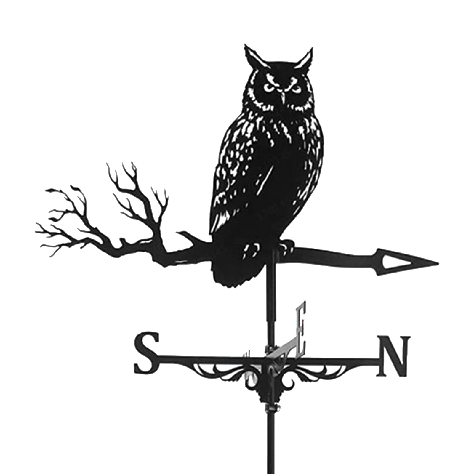 Retro Iron Black Owl Weathervane Fence Mount Weather Vane Barn Ornament
