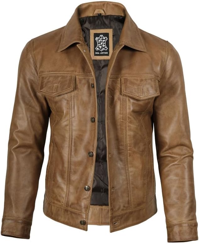 Blingsoul Premium Vintage Leather Jacket Men - Real Lambskin Trucker Mens Leather Jackets - Image 2