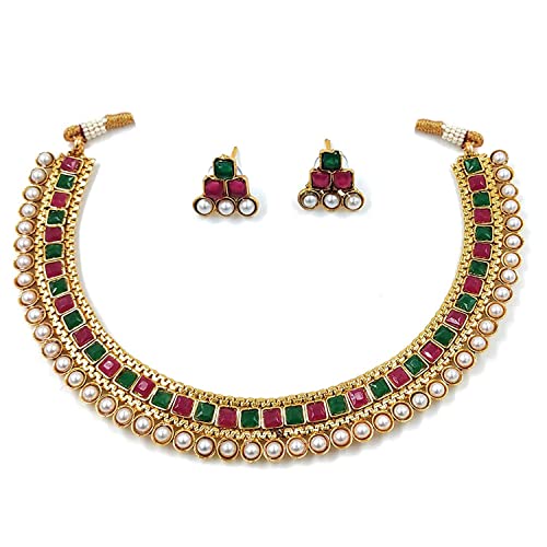 Image of I Jewels Gold Plated Traditional White Choker Necklace Jewellery Set For Women /Girls (MC119)