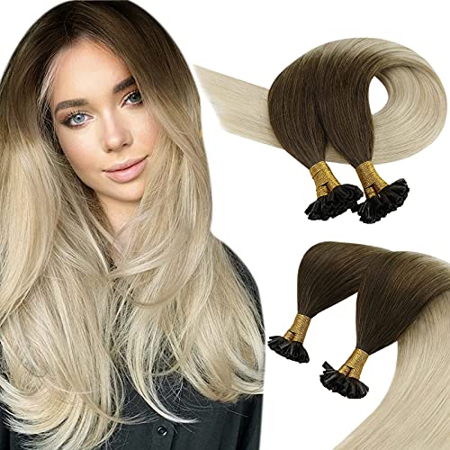 Sunny Hair U Tip Hair Extensions Human Hair Keratin Pre Bonded U Tip Remy Human Hair #4 Dark Brown Ombre to #613 Bleach Blonde Hot Fusion Hair Extensions 50g 1g/s 18inch