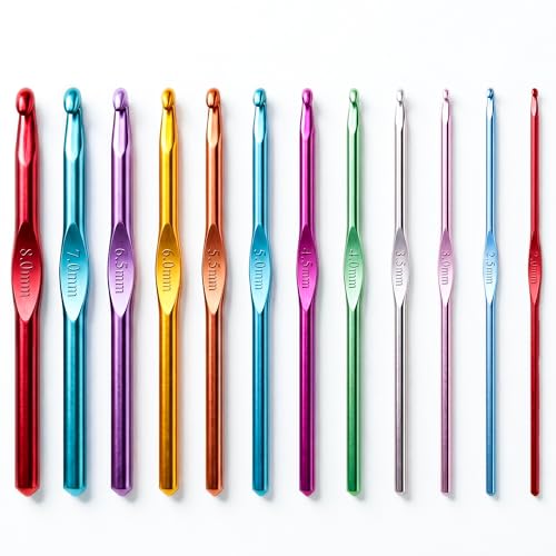 Image of CLAPONE Aluminum Crochet Hooks Set 2.0mm-8.0mm, Color-Coded Knitting Needles Kit, Smooth Metal Crochet Needles for Yarn Craft, DIY Weaving & Handmade Projects (Multicolor, 12 Piece Set)