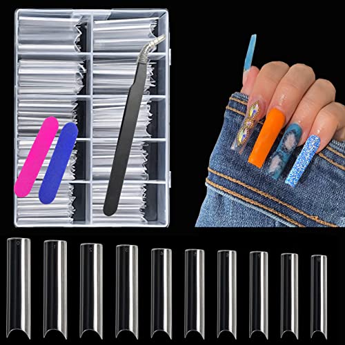 Wobodan 200PCS C Curve Nail Tips Press On Nails Fake Nails Clear Artificial Acrylic Nail Extensions for Nails Art Salon Design at Home