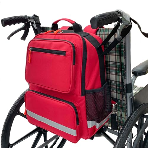 Cubstone Rollstuhl Rucksack, Rollstuhl Tasche Hinter dem Sitz, Große Kapazität Rollstuhlzubehör - Rollstuhltasche Hinten - Mit reflektierendem Streifen für Medikamentenlagerung - Nur Tasche (C) (Red)