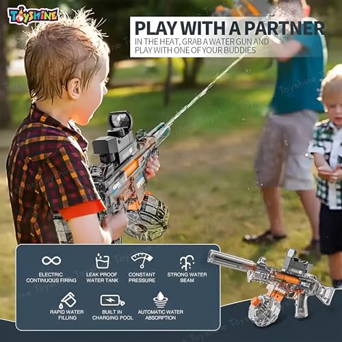 Image of Toyshine Transparent UMP45 Submachine Design Electric Automatic Water Gun Toy with Light, Powerful Rechargeable Squirt Holi Water Toy Gun Outdoor Play Kids Girls Boys 4+, Black