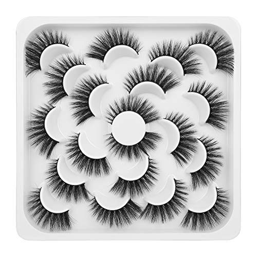 Wiwoseo False Eyelashes Faux Mink Lashes Natural Wispy Medium Length Fluffy Volume Fake Eye Lashes 10 Pairs Pack