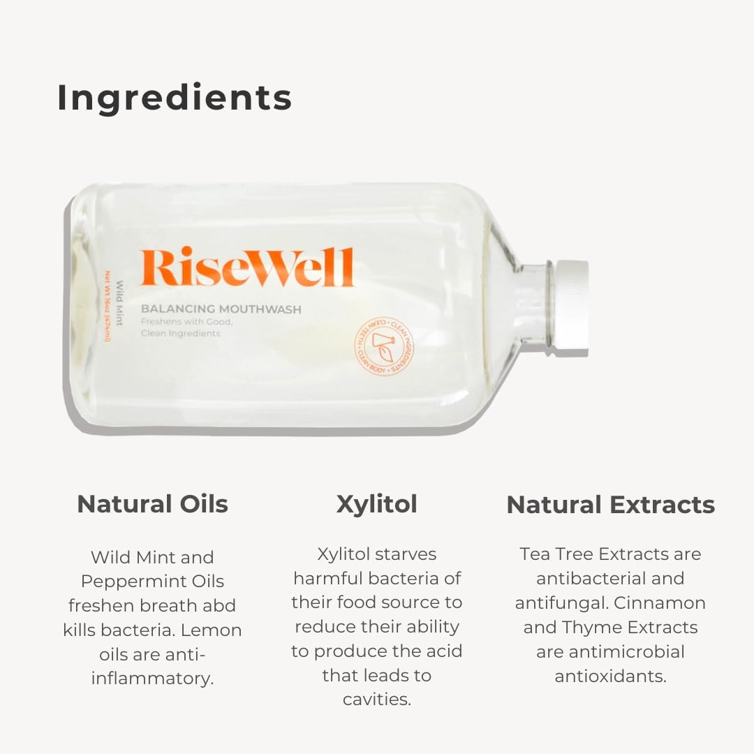 RiseWell Balancing Mouthwash - pH Balancing Alkaline Alcohol Free Mouthwash - Dentist Developed Dry Mouth Rinse - No Added Fluoride and SLS-Free - Fresh and Cool Breath - Wild Mint, 16 Oz - Image 3