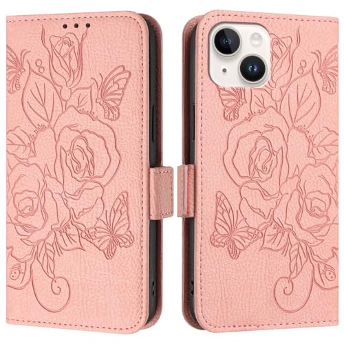 Étui iPhone 13 Mini rose avec porte-cartes et dragonne - Protection folio élégante