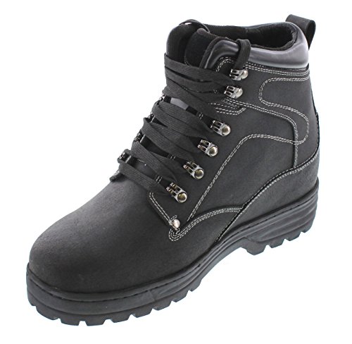 Calden Men's Invisible Height Increasing Elevator Shoes - Black Nubuck Leather Lace-up High-top Boots with Extra Tall - 5.2 Inches Taller - K8818022