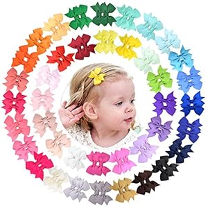 80PCS 2” Baby Girls Fully Lined Grosgrain Boutique Solid Color Ribbon Mini Hair Bows Clips for Teens Infants Kids…