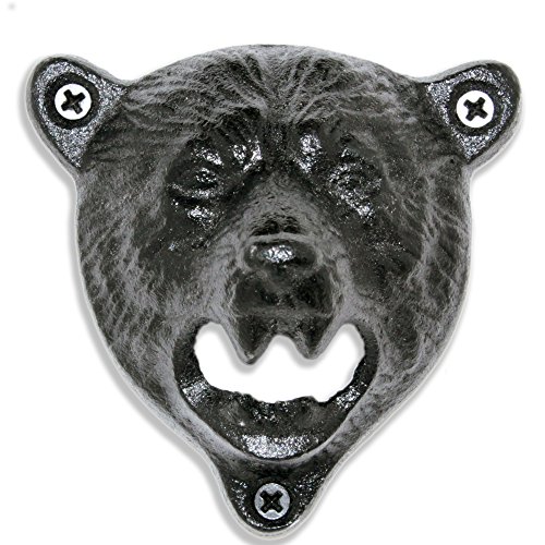 Grizzly Bear Wall Mount Beer Bottle Cap Openers | Durable Cast Iron and Black Vintage Finish