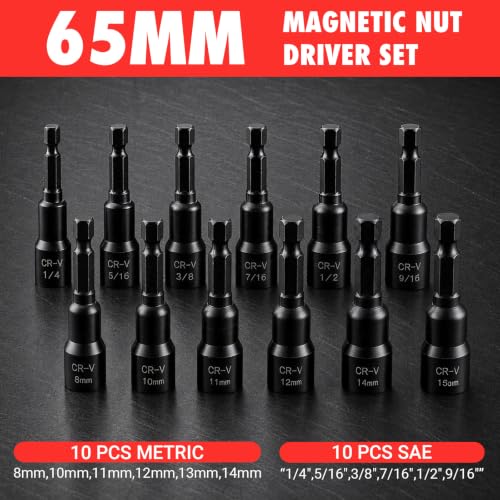 Image of 25-Piece Magnetic Nut Driver Set, SAE and Metric, 90mm Long Bits