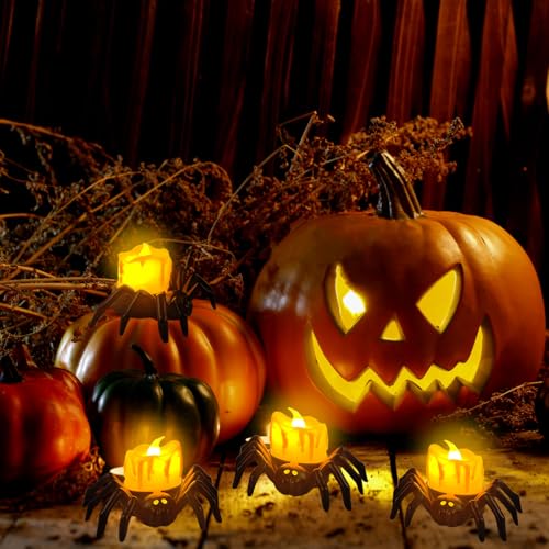 Image of KIMOBER 6Pcs Halloween Flameless Candles,3D Spider Warm LED Tea Light Candles for Indoor Halloween Decorations Home Halloween Decor