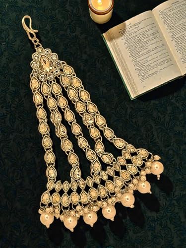 Image of Gold Plated Stone Studded Maang Tikka Head Jewellery For Women and Girls