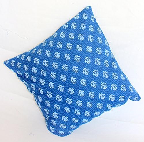 Traditional Jaipur Indigo Cushion Cover 16x16, Block Print Fabric Indian Pillow, Decorative Throw, Handmade Outdoor Cushions, Boho Pillowcase