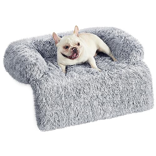 Feandrea FluffyHug Hundebett Plüsch, Hundedecke Sofa, Sofaschutz Hund, Hundekissen, Größe M, für kleine und mittelgroße Hunde, 80 x 75 x 16 cm, Ombré-Grau PGW221G01