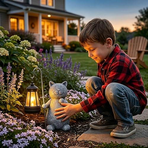 Qeeman Solar Cat Garden Statue: Weatherproof Resin Figurine with Warm Glow Lantern - Outdoor Decor for Yard Pathway Patio Porch Balcony - Gifts for Mom Grandma Cat Lovers by Qeeman - Image 6