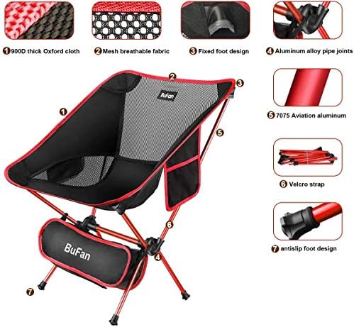 BuFan Portable Folding Ultralight Compact Chair, Outdoor Camping Chairs Collapsible Packable Lightweight Chair for Adults Kids with Carry Bag for BBQ Beach Travel Picnic Hiking Garden Home
