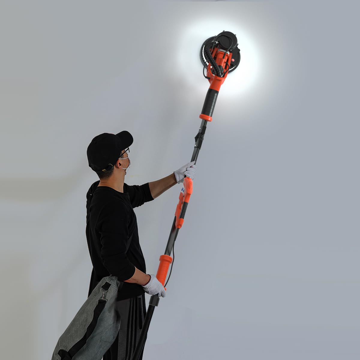 SOARS - Lijadora de jirafa 750 W, Ø250 mm, 6 velocidades, 800-1750 rpm, mango telescópico, luz LED, bolsa para polvo, 12 hojas abrasivas, jirafa lijadora para pared y techo