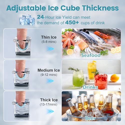 Image of Commercial Ice Maker Machine 150LBS /24H, Dual Water Inlet Options, Stainless Steel Air Cooled Freestanding /Under Counter Ice Maker Smart LCD, Self-Cleaning, Quiet for Home, Bar, Restaurant