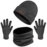 Yuson Girl Conjunto Set de Bufanda Gorro y Guantes de Punto Calentar Beanie Sombrero Gorras y Bufanda Tubular Cuello Suave Invierno para Hombre Mujer Corriendo Bici Excursionismo Deportes(Gris-A)