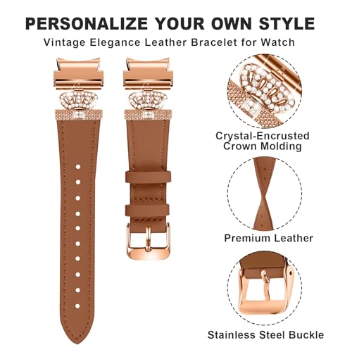 Replacement Strap Compatible With Galaxy Watch 6 40mm 44mm/Galaxy Watch 6 Classic 43mm 47mm,Adjustable Genuine Leather Wrist Strap with Metal Buckle2