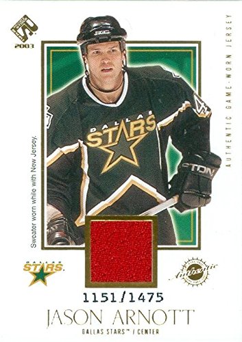 Autograph Warehouse466318 Jason Arnott Player Worn Jersey Patch Hockey Card44; Dallas Stars - 2003 Pacific Private Stock No.113 LE 1151 by 1475
