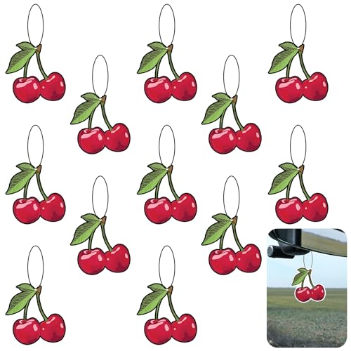 Image of 12 Pcs Cherry Air Freshener for Car Long Lasting Scented Cherry Car Freshener Ornaments Gifts Decor Stocking Stuffer Gift Cute Cars Mirror Hanging Accessories