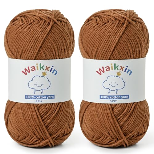 Image of Cotton Yarn for Crocheting - 262.4yds / 3.52oz Baby Yarn for Crocheting Soft - 100% Milk Cotton Yarn 5 Ply Crochet Amigurumi Yarn for Crafts&Puzzle /Socks /Hats(2 Brown)