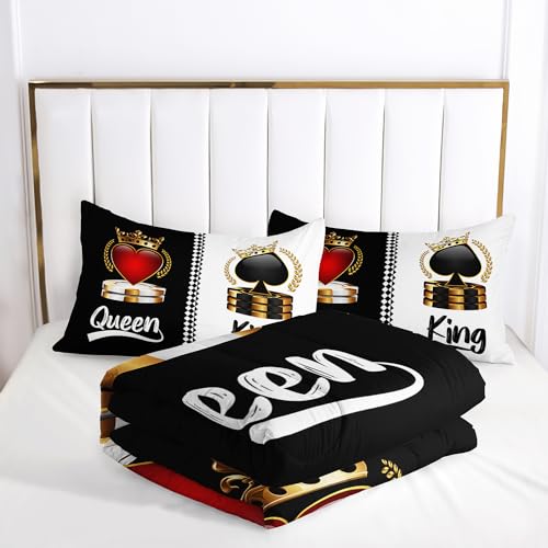 Image of AILONEN Queen and King Couple Comforter Set King Size,3-Piece Black and White Crown Bedding Set for Room,Romantic Soft Microfiber Comforter with 2 Pillowcases