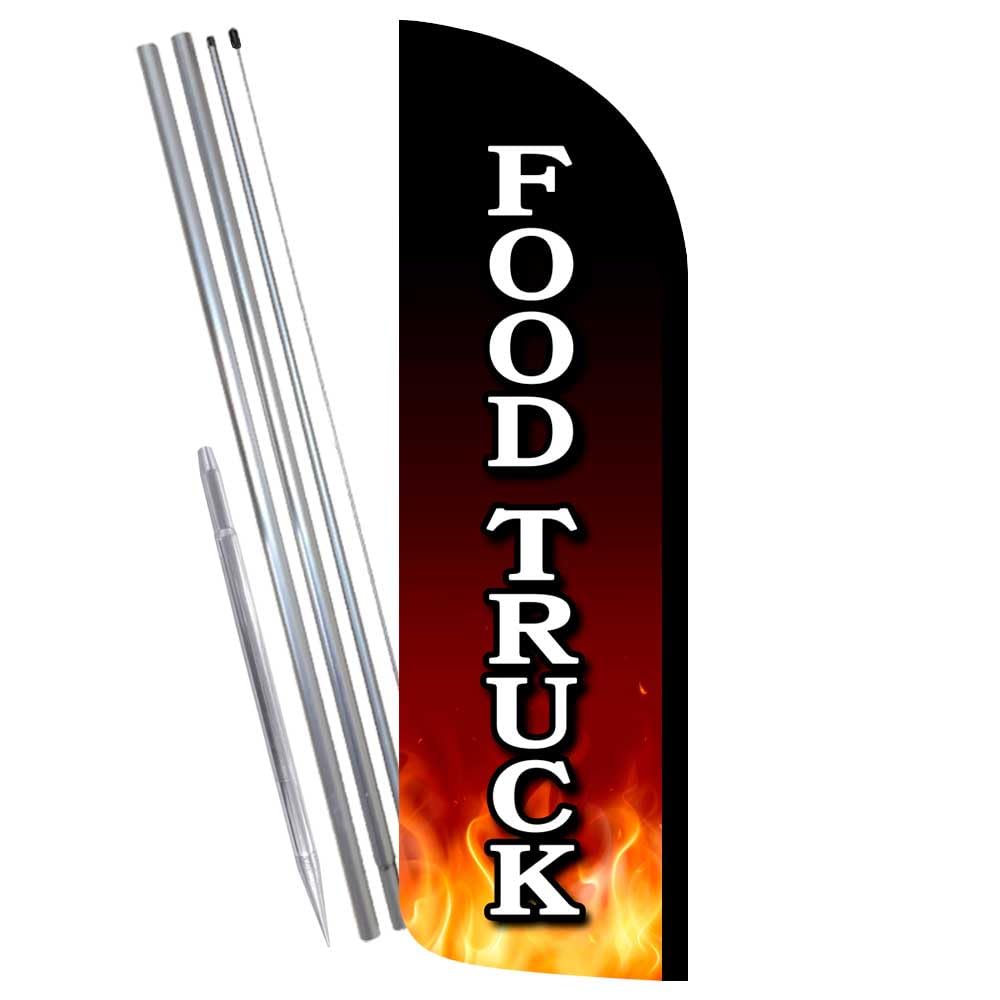 Vista Products Food Truck Premium Windless Feather Banner Flag Kit (Flag, Pole, & Ground Mt)