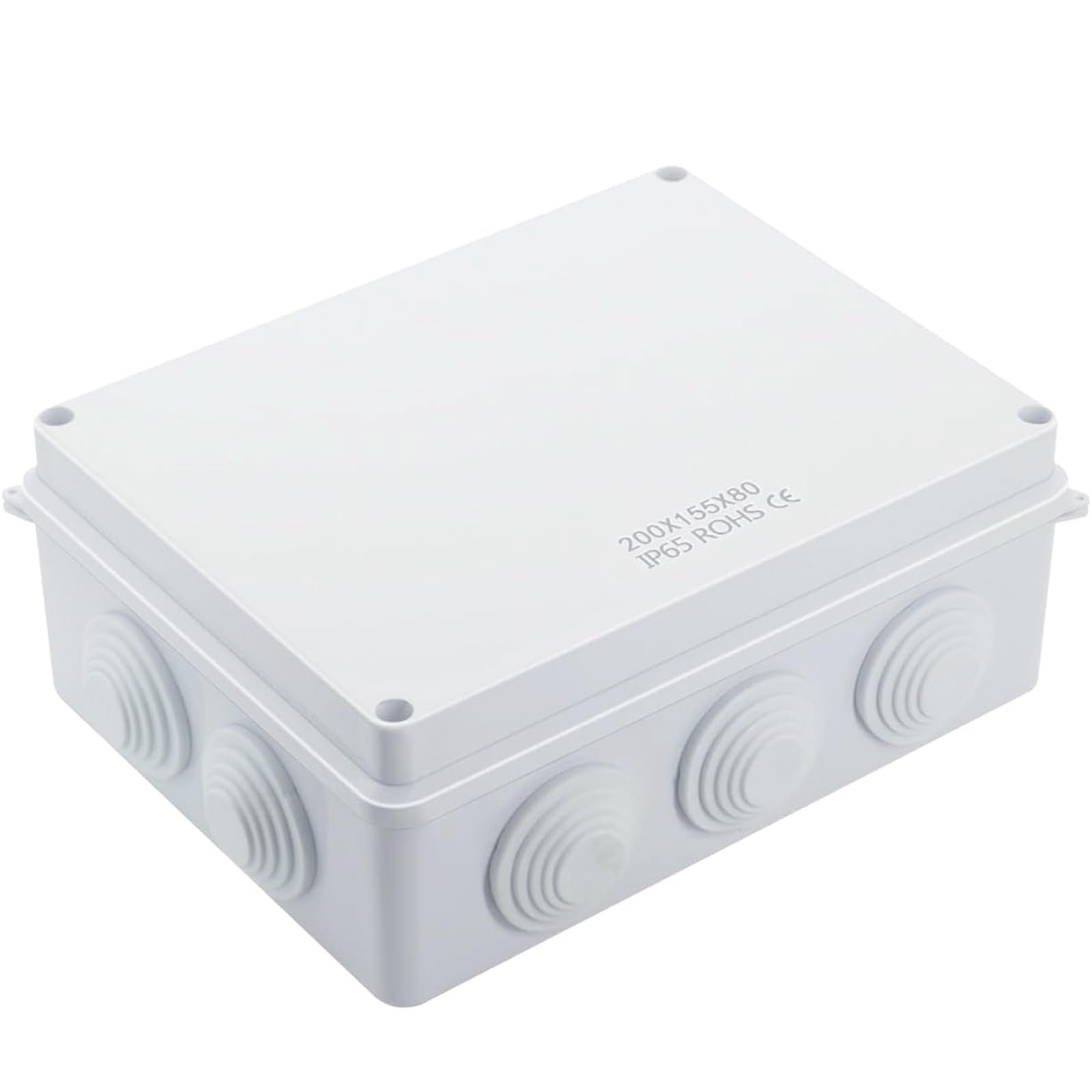 MACHSWON IP65 Junction Box 200x155x80mm ABS Waterproof Junction Box Dustproof Indoor Outdoor Box Cable Connection Protective Enclosure Open Hole with Rubber Plug