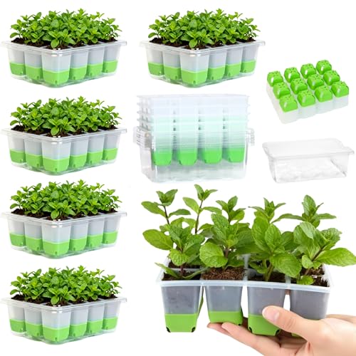 ZSYWODFO Seed Starter Tray,5-Pack Reusable Silicone Seed Starter Tray with 5 Base Trays,Foldable...