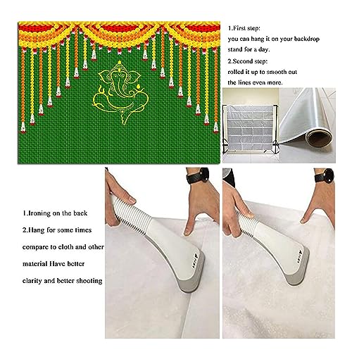Indian Carnival Photography Backdrop 7x5ft Green Chatiya Ganesh Background Mehndi Diwali Festival Marigold Puja Ganpati Wedding Photo Tapestry Booth Props Supplies - Image 7