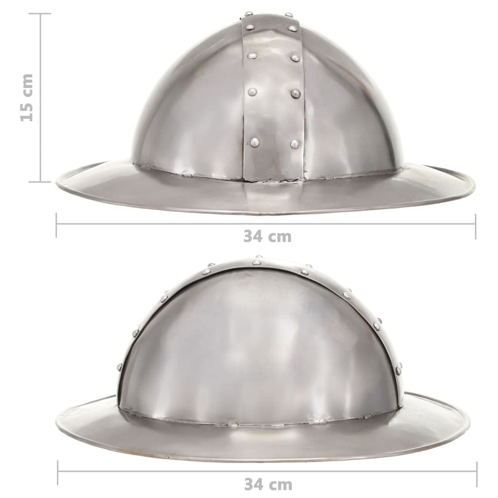 Réplica antigua de casco de caballero medieval LARP acero plateado, color del artículo: plateado