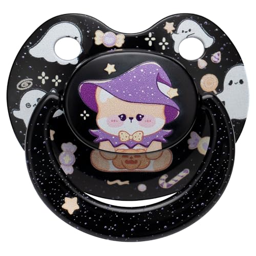 Halloween Adult Pacifier Big Size: Cute Bear Binky for Anxiety Relief - Large Shield Paci with Case Black