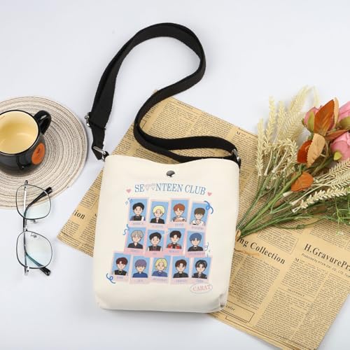 WSNANG Korean Band 17 Gift Korean Fans Carat Canvas Tote Bag Korean Music Lover Gift Korean Shoulder Bag Group Merch2